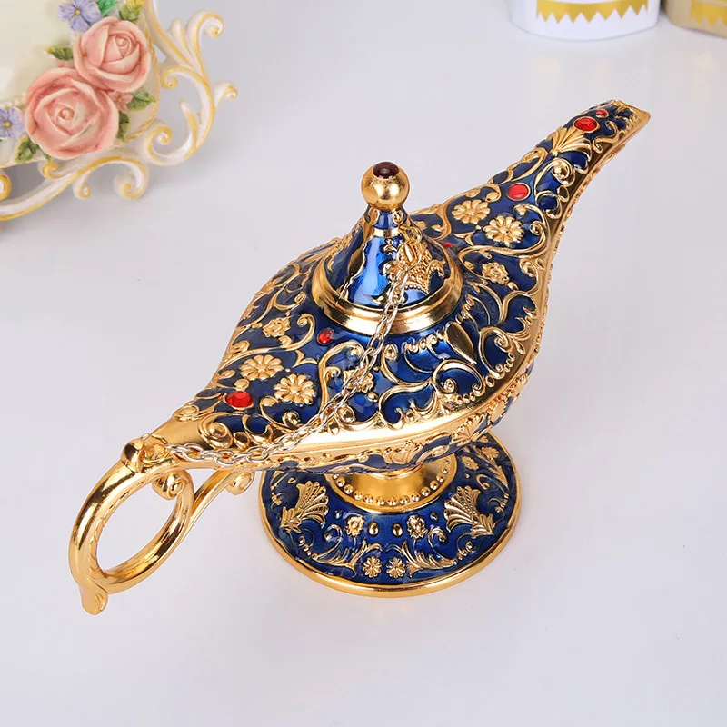 Lampe Magique Aladdin Vintage en Étain, Lampe à Souhaits en Alliage de Zinc, Artisanat Métallique, Ornement de Table Rétro Arabe, Décoration d'Intérieur, Cadeau