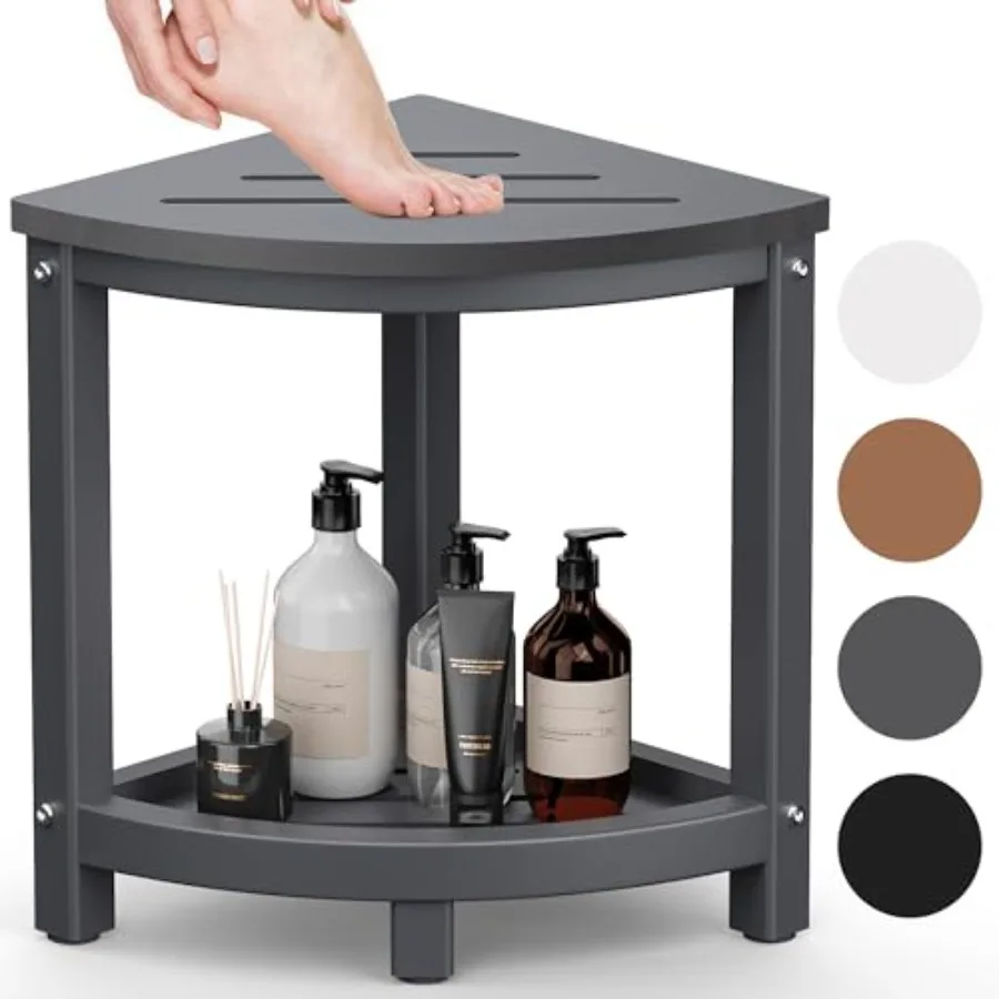 

Shower Stool for Inside Shower Corner Shower Bench Seat HDPE Waterproof Shower Stool for Shaving Legs with Baffle Storage Shelf