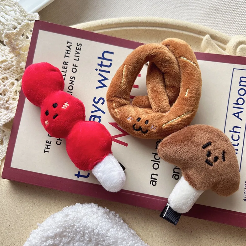 Pretzel Croissant Hair Clip Simulation Food Cute Cartoon Side Clip Hair Accessories Barrettes Funny Tomato Duckbill Clip Women