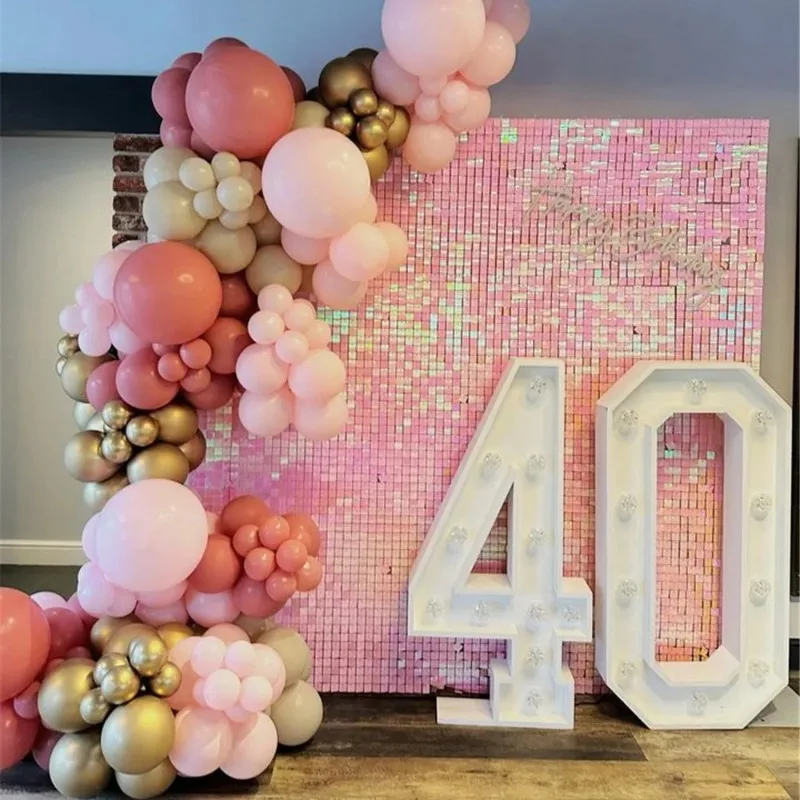 

Pink Shimmer Wall Backdrop Square Sequin Wall Panel Backdrop Decor for Wedding, Anniversary, Birthday, Party, 12/16/18 Panels