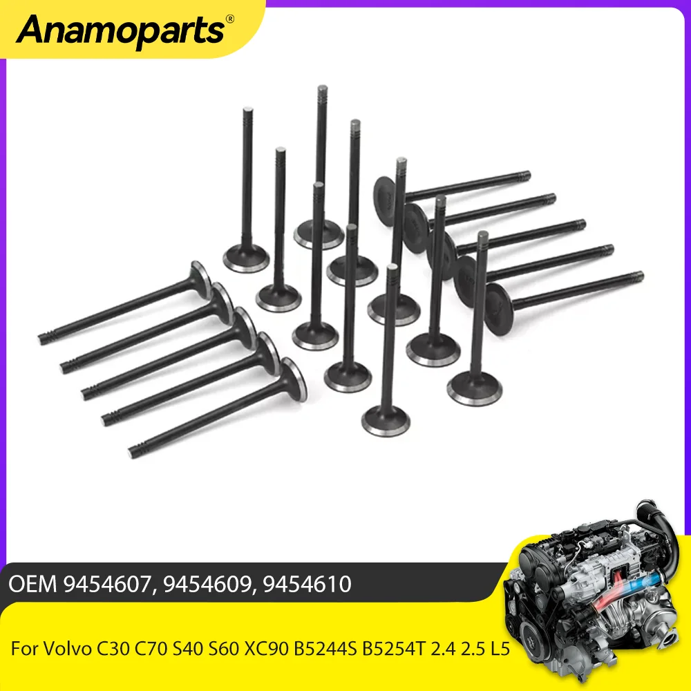 Engine Parts Intake Exhaust Valves Set Fit 2.4 2.5 L GAS For Volvo C30 C70 S40 S60 XC90 2.4L 2.5L L5 B5244S B5254T B5244T 01-16