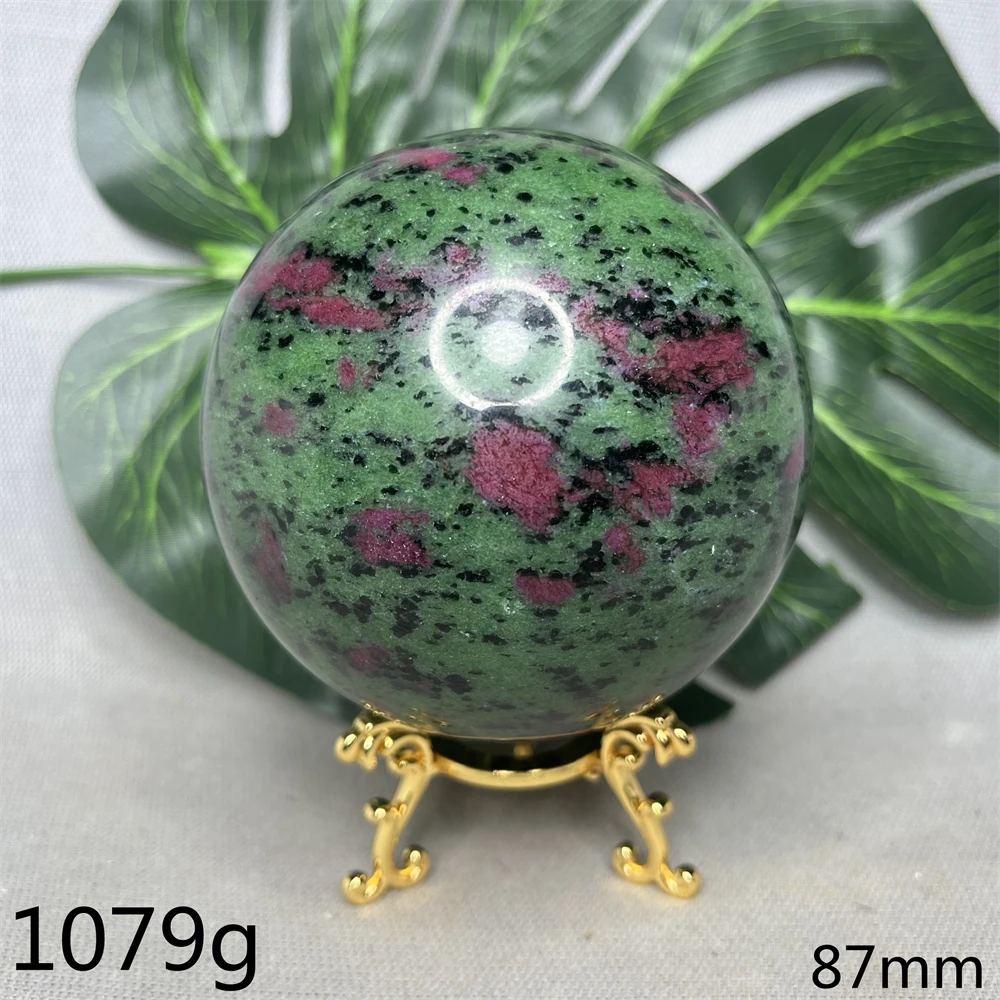 Perfect Natural Gemstone Ruby Epidote Tourmaline Ball Home Room Feng Shui Decoration Gift Witchcraft Altar Crystal Stone Healing