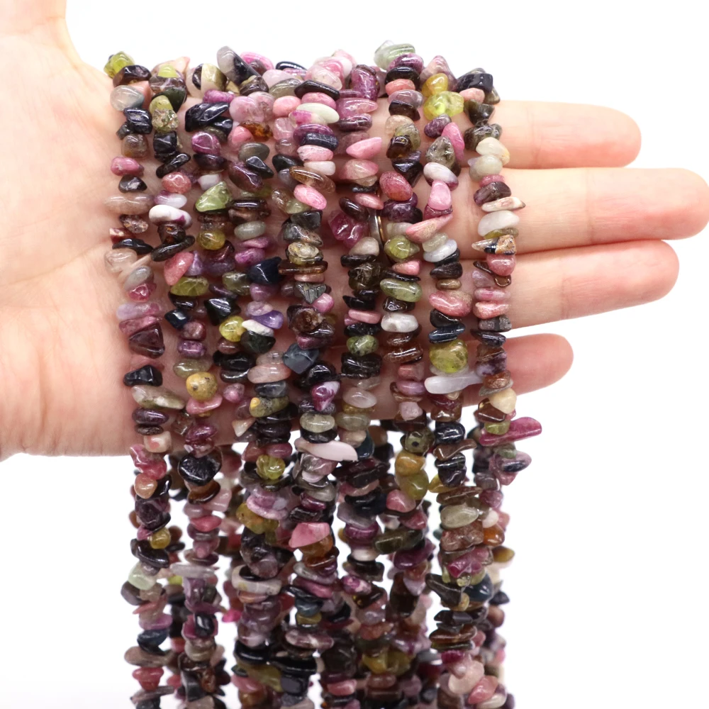 Piedra de turmalina de Color Natural Irregular, Chips de grava, cuentas con agujeros perforados para fabricación de joyería, collar, pulsera, accesorio de regalo