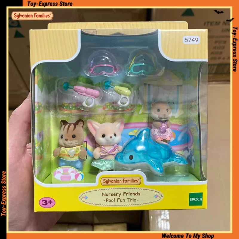 Famiglie Sylvanian Accessori in miniatura Ragazza Bambini Giocattoli Calico Critters Doll Friends Nursery Pool Divertimento Trio Giocattoli per bambini