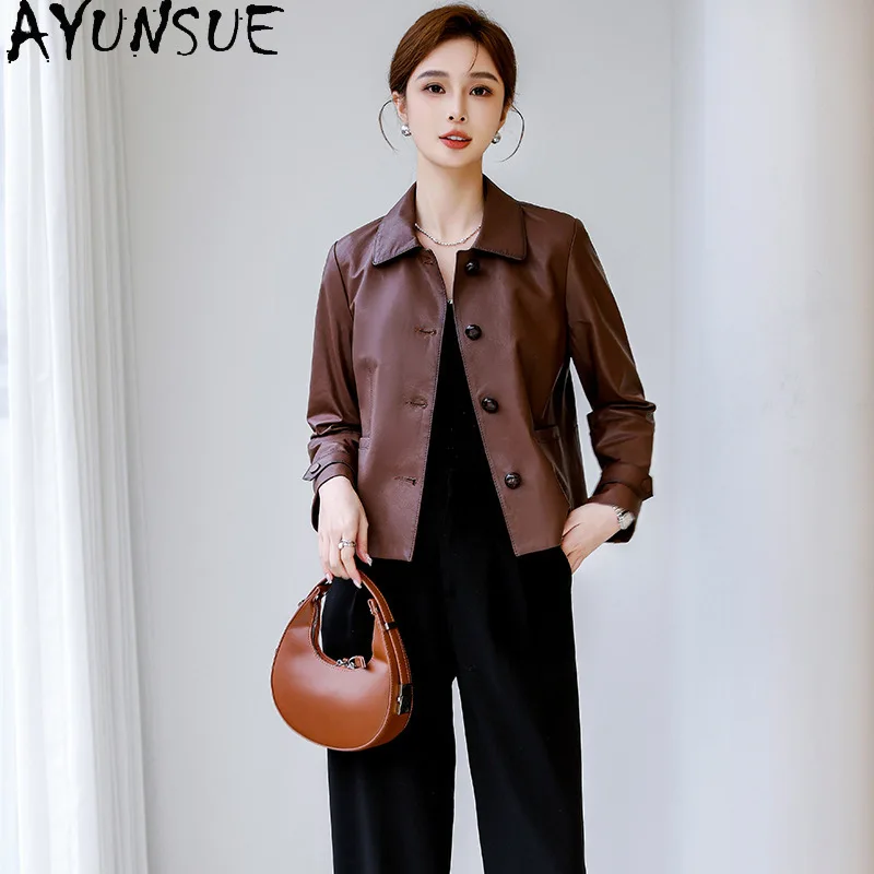 AYUNSUE Real Leather Jacket Woman Clothing Top Layer Sheepskin Spring Autumn Coat Women Fashion 2026 Short Style Casaco Feminino