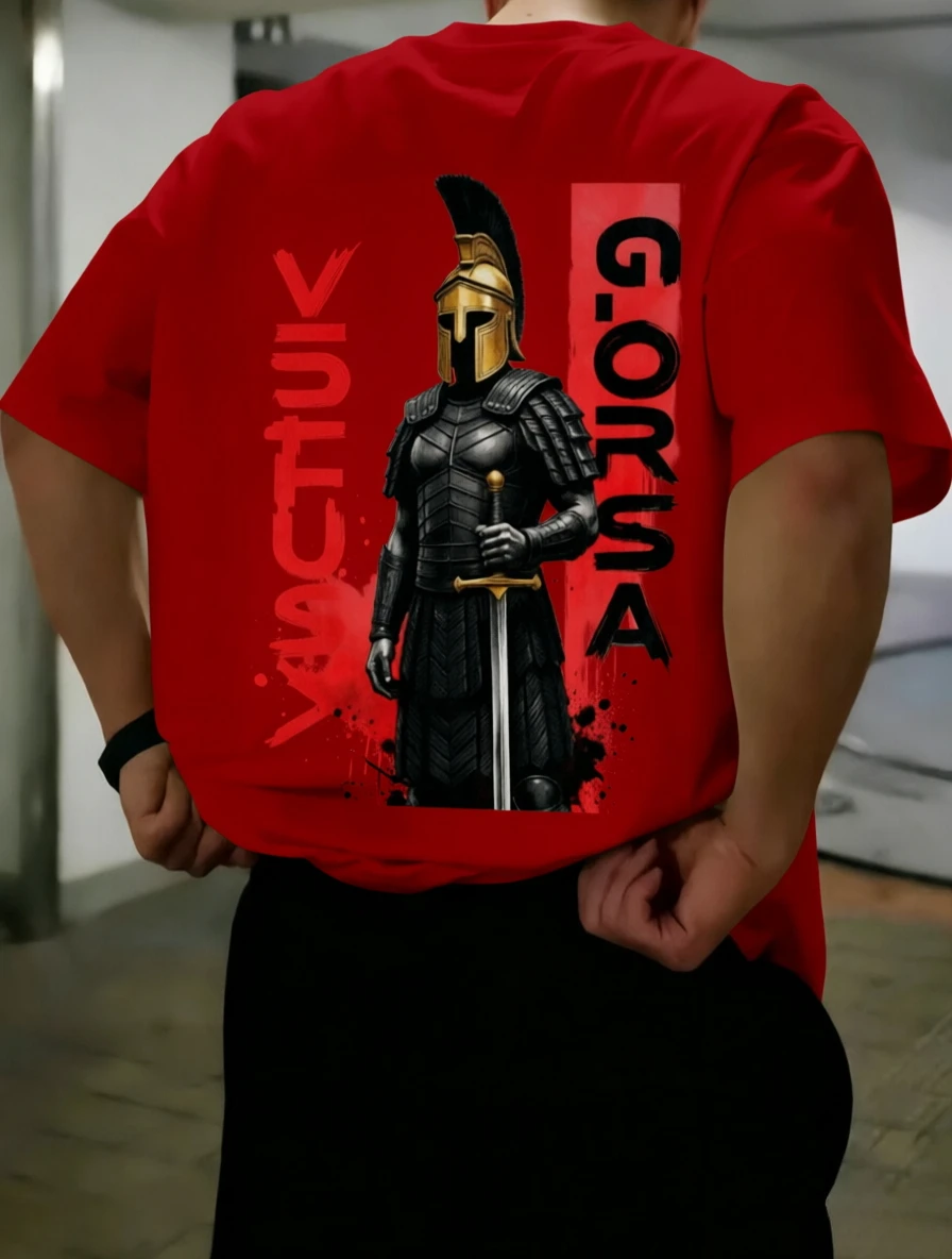 Men's Spartan Gladiator Knight with Sword Print T Shirt Casual Cotton Short Sleeve Crewneck Dark Aesthetic Streetwear Tops