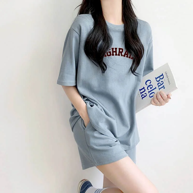 Sporty Shorts Set Loose Korean Style Casual Pants Sets Short Sleeve T-shirt 2 Piece Sets Women Outfits Summer Sportswear Suits