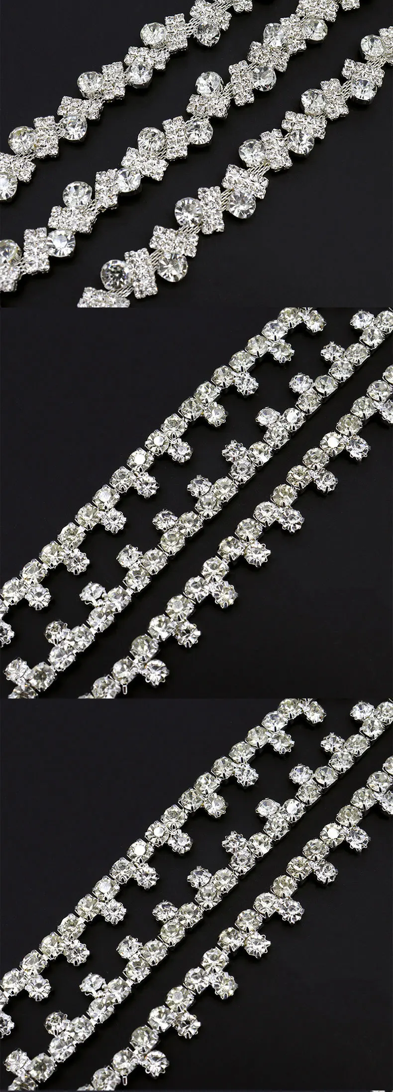 10 Yards Strass Kette Diamant Trim Fransen Kristall Tasche Hut Zubehör DIY Hochzeit Dekoration Geschenk Unregelmäßige Strass Band – Detail 4