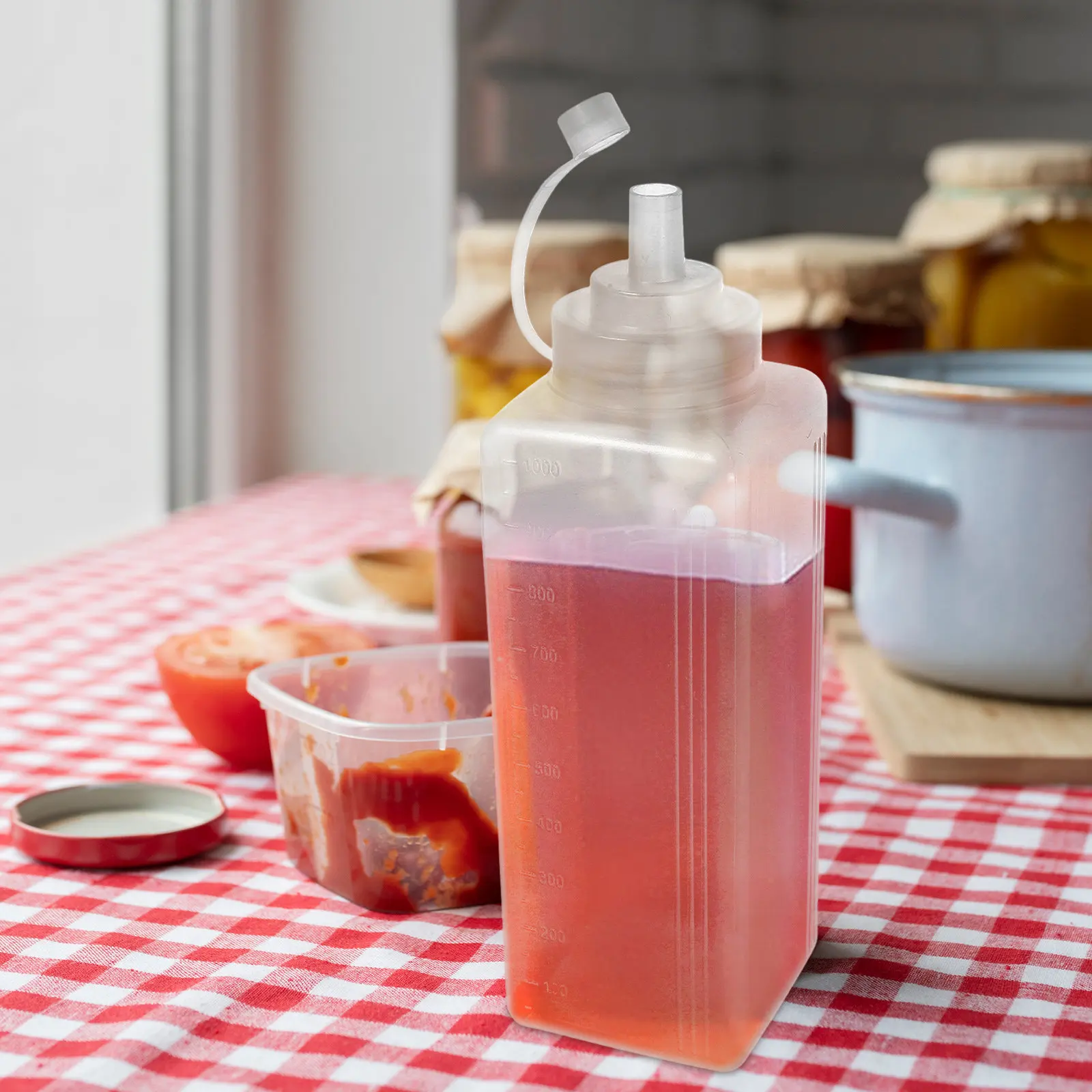 Gewerbliche Quetschflasche mit Weitem Hals aus Kunststoff für Flüssigkeiten wie Ketchup, Senf, Mayonnaise, Marmelade, Dressings und Sirupe