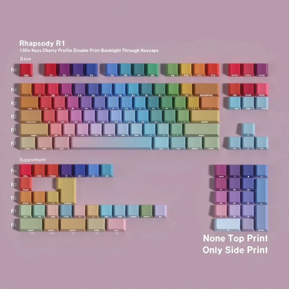 130 toetsen Gradiënt Doorschijnend Kleur Zijdig Gedrukt Keycaps voor Mechanisch Toetsenbord Engels Koreaans Cangjie Key Caps Cherry PBT