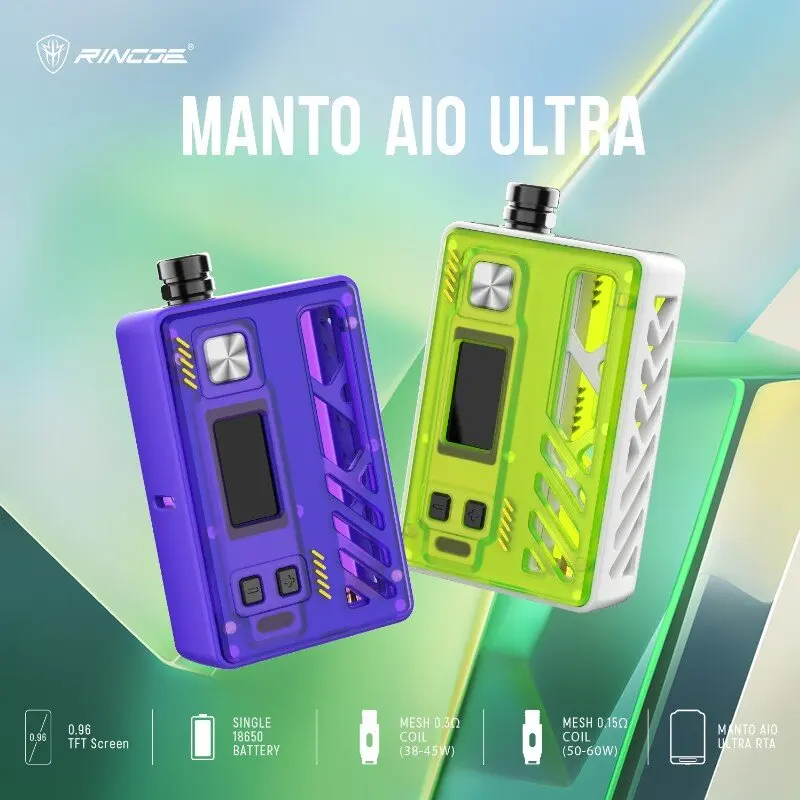 طقم تبخير سجائر Rincoe-mano AIO Ultra RTA ، لفائف RTA ذاتية الصنع ، خزان بورو ، Vape مع جراب إلكتروني ، بخاخ ، بخاخ ، أصلي ، 80 واط