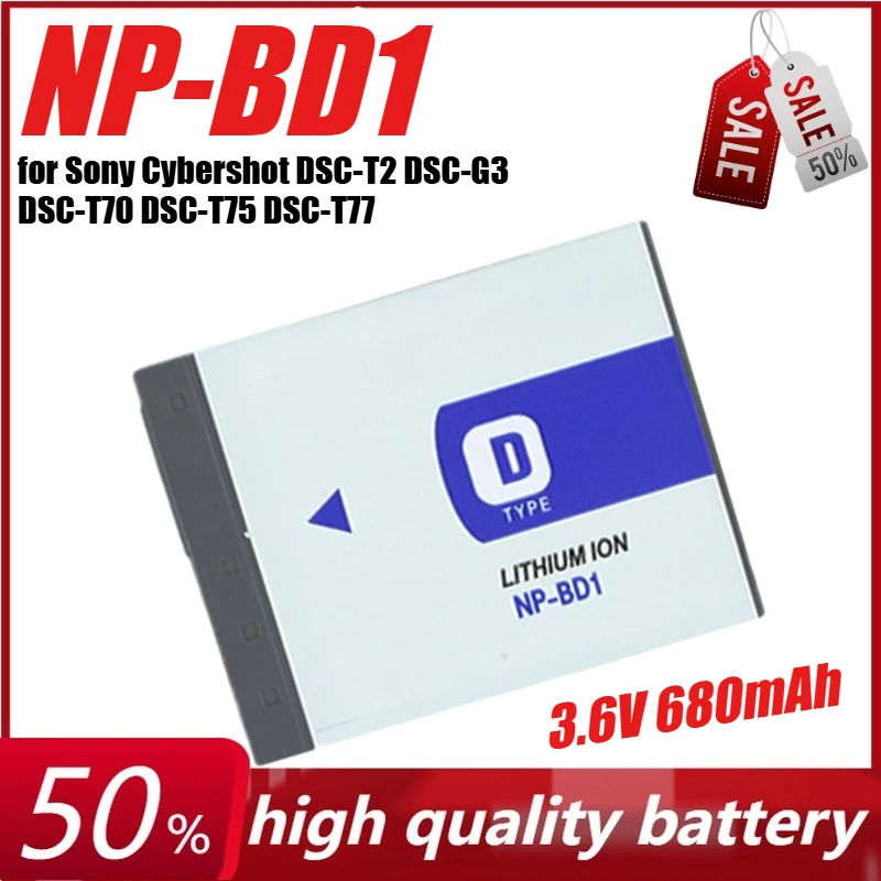 

3.6V 680mAh NP-BD1 NPBD1 Battery for Sony Cybershot DSC-T2 DSC-G3 DSC-T70 DSC-T75 DSC-T77 DSC-T200 DSC-T300 DSC-T500