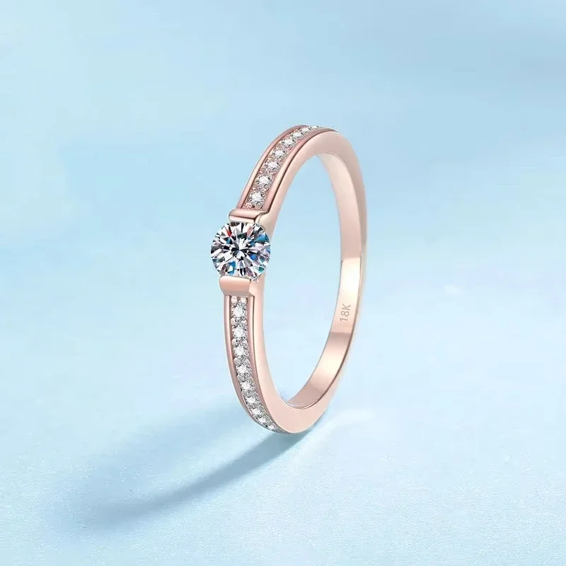 

Birthday Gift 18K Rose Gold Girl Wedding Band Women Rings 0.3ct D Color VVS1 Moissanite Diamond Daughter Engagement Fine Jewelry