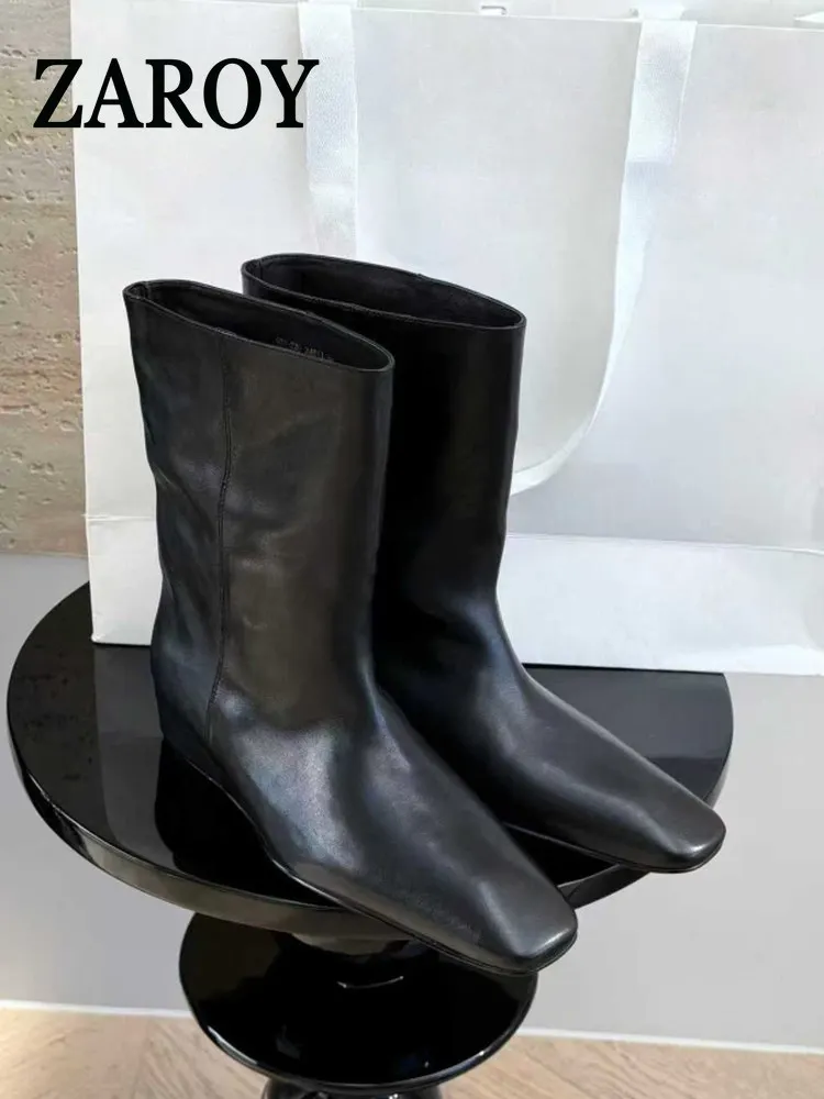 【Liquidación de outlet】Nuevas botas de media caña con punta cuadrada y diseño retro, de caña ancha, y botines modernos y elegantes para mujer.
