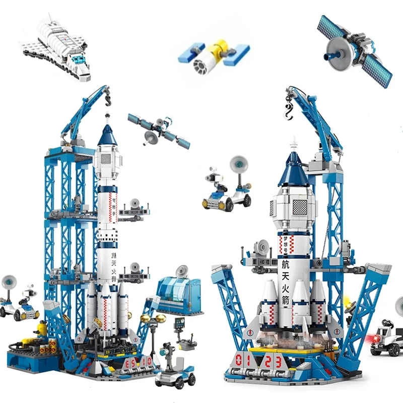 

City Space Station Rocket Launching Mini Model Building Blocks Aerospace Aviation Manned Bricks Toys for Christmas Present