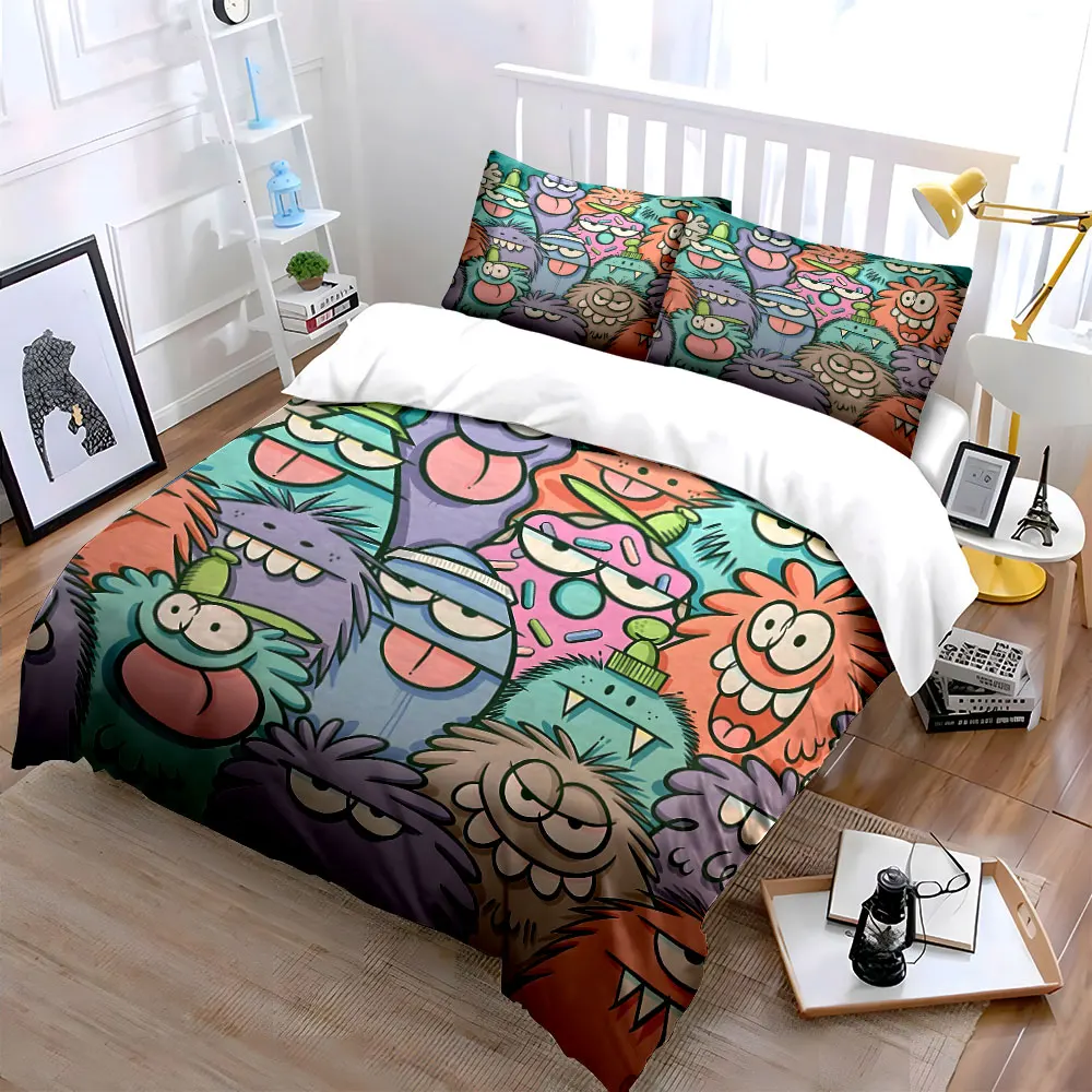 Cartoon monster graffiti wall Printed Duvet Cover Set 1 Duvet Cover+2 Pillowcase Multi Size Bedroom Bedding Decor Luxury Gift