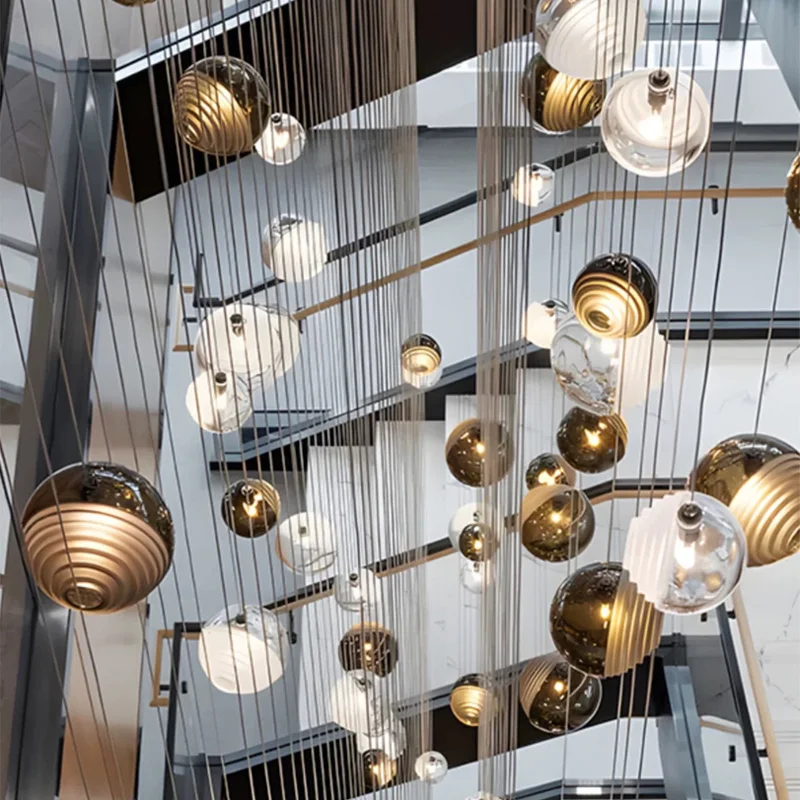 

Modern amber stainless steel glass chandelier, stairwells, villa ceiling pendant lamp, light luxury LED lustre