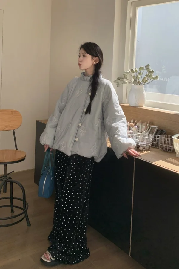 Gentle Wind Collar Embroidery Warm Cotton-padded Jacket Coat Women's Winter Casual Coat