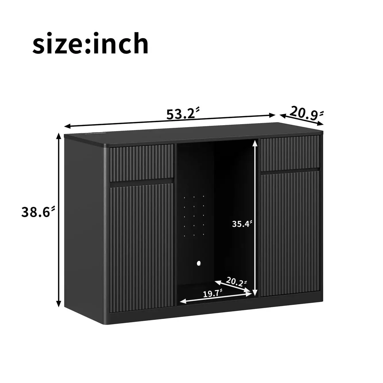 Fluted Bar Cabinet with Fridge Space for Liquor Storage 53