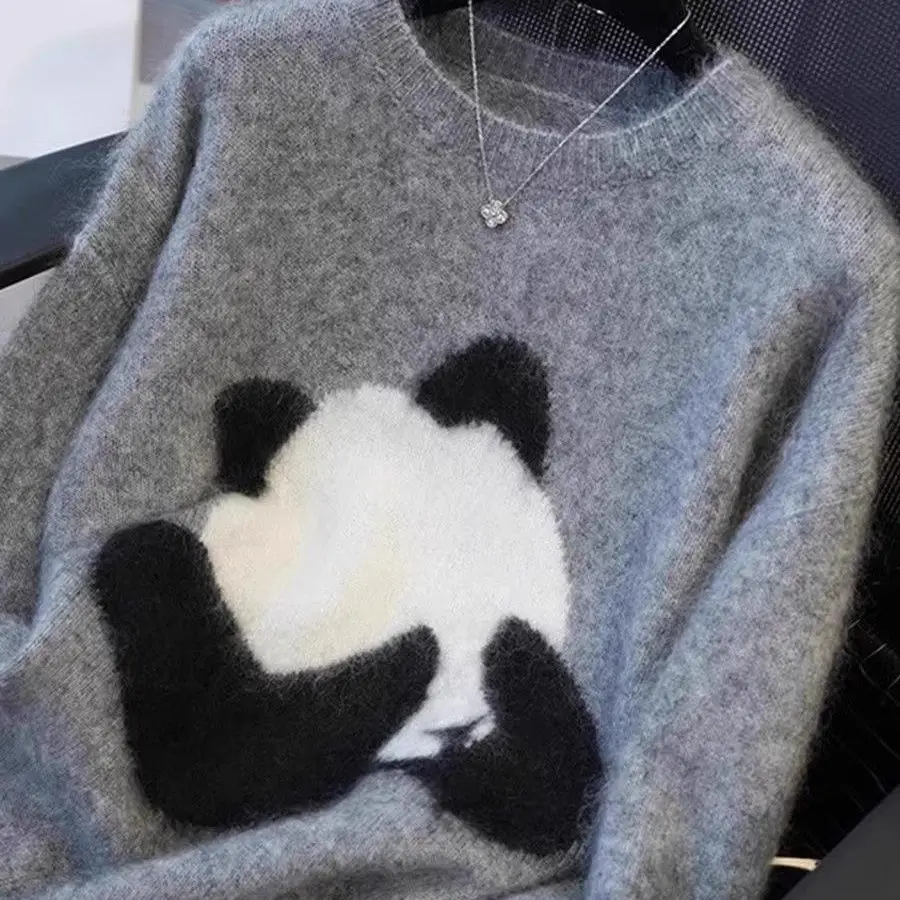 

Свободный свитер с пандой, базовый верхний свитер для женщин