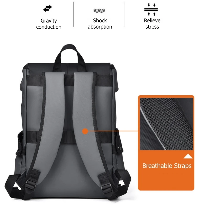 PU Leather Waterproof Men's Laptop Backpack Large Computer Backpack for Business Urban Multi-functonal Backpack USB Charging