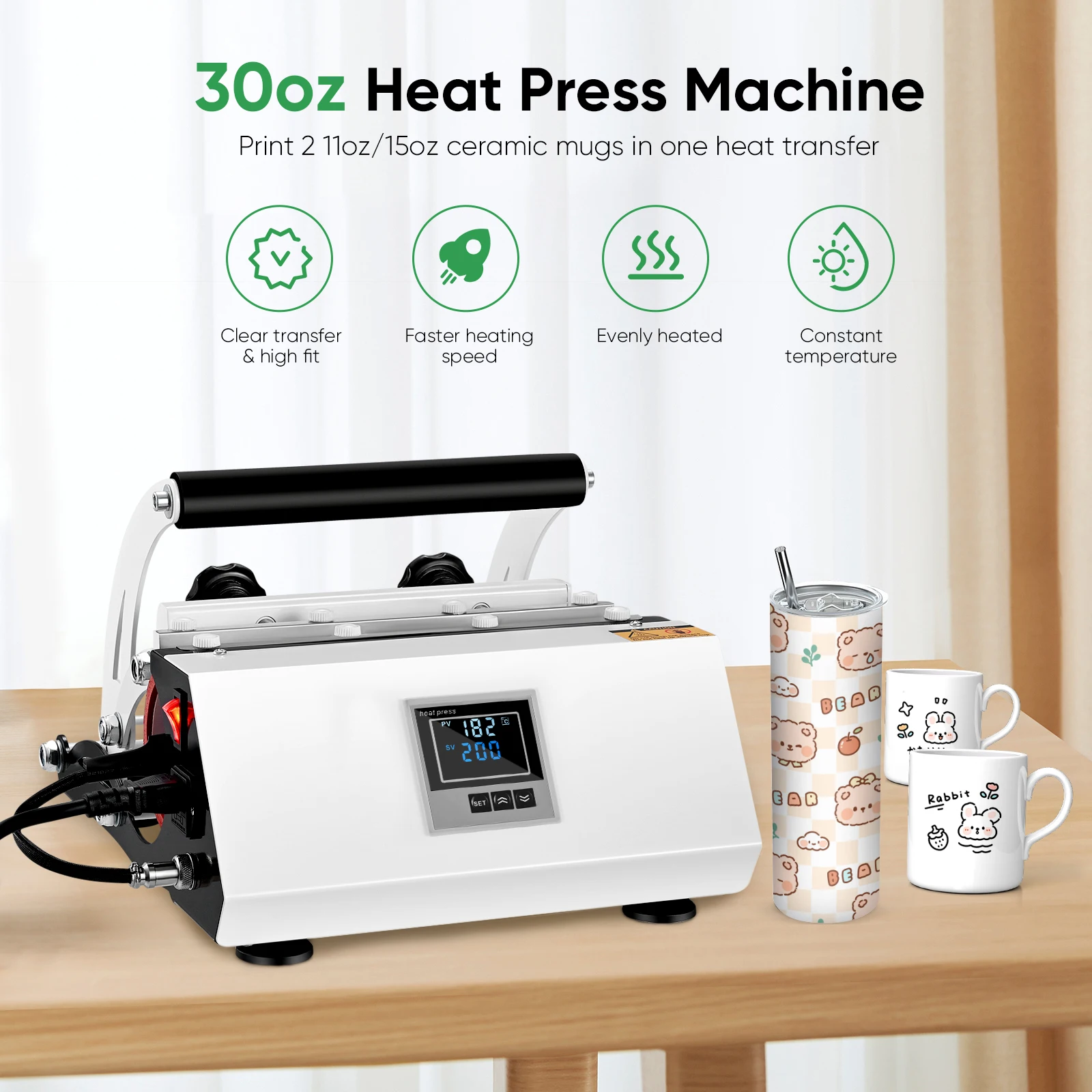 Máquina de impressão automática de transferência de sublimação Copo, Heat Press, Touchscreen DIY Presente, Caneca cerâmica, 20oz a 30oz