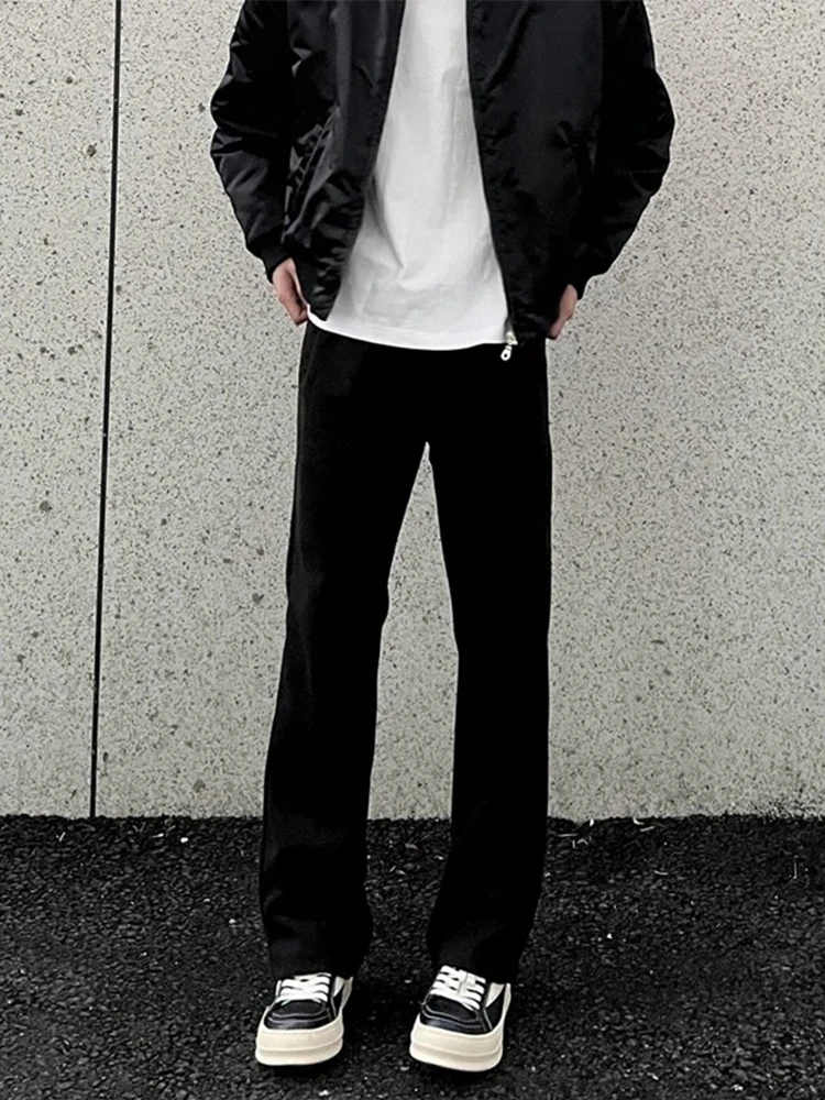 

Black Fleece Lined Men's Straight Leg Trousers Autumn Winter High Rise Slim Fit Casual Pants Straight Tube Long Jeans