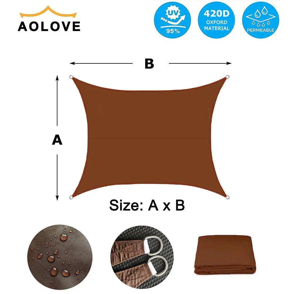 자외선 차단 방수 차양 세일 캐노피, 브라운 420D 옥스포드 98%, 야외 시설 활동, 뒷마당 차양, 캠프 텐트