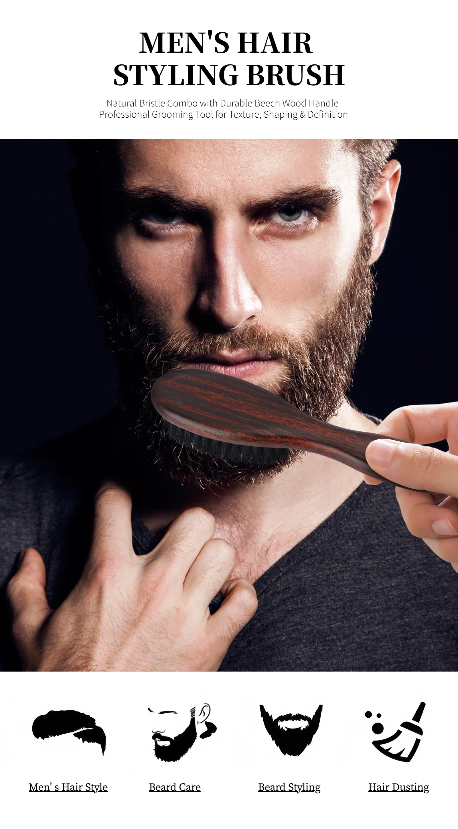Natürliche Wildschweinborsten-Bürste, antistatischer ovaler Frisurenkamm, Holzgriff-Haarbürste, professionelles Friseurzubehör – Detail 6