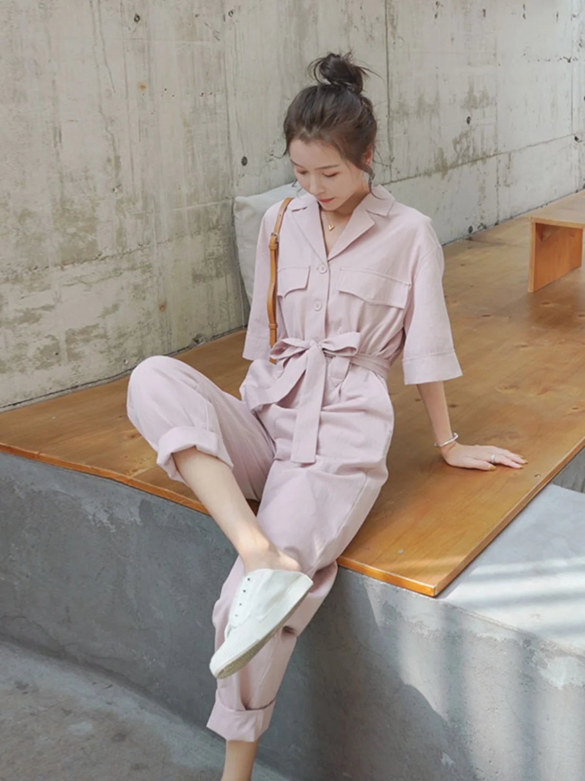 Pink One-Piece Suit Women's Summer New Sle Workwear Overall Outfit Small Size Slimming Age-Defng Versatile Jumpsuit Pants