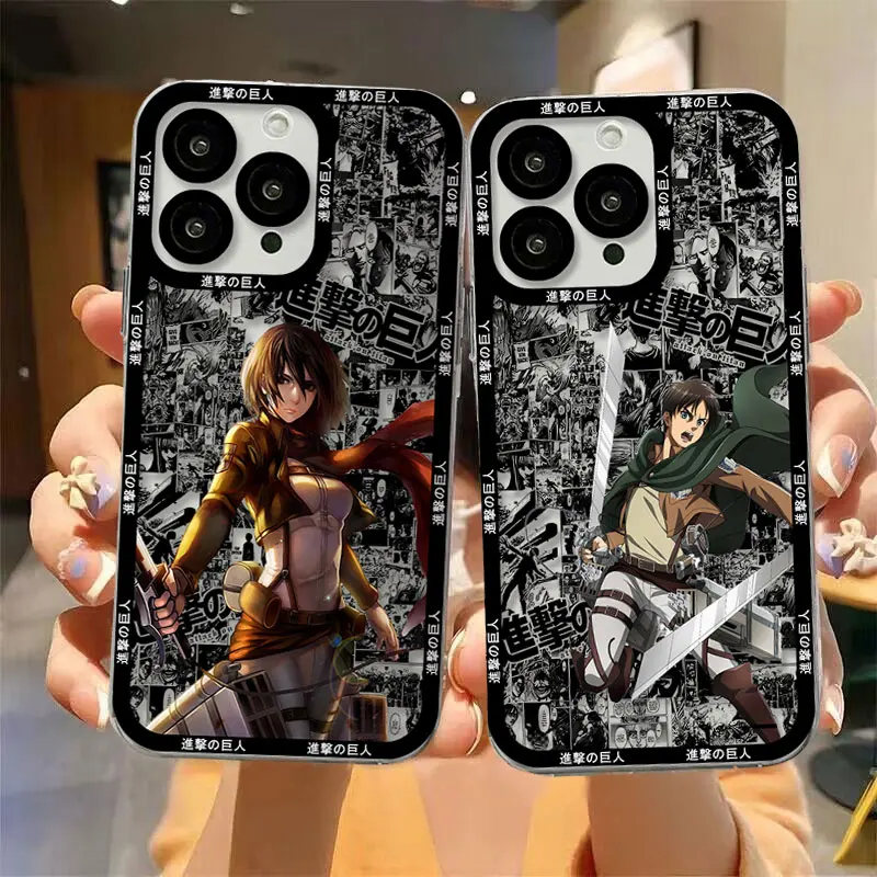 Comics attack on titan Hot Black Phone Case For iPhone 15 14 13 12 11 Mini Pro Max X XR XSMax 6S 7 8 Plus SE20 Transparent Cover