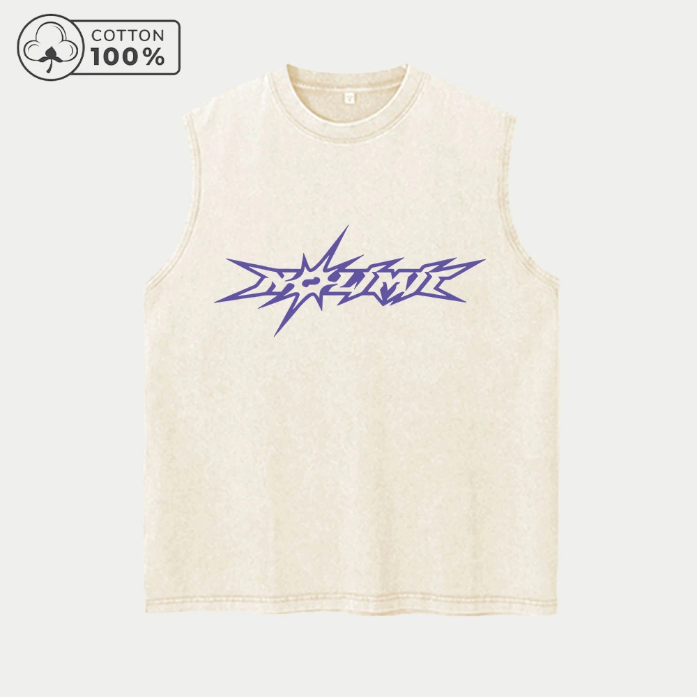 Men's Distressed Washed Vest With Creative Explosion Shape Text Print  Pure Cotton Casual Sleeveless T-Shirt Street Style Top