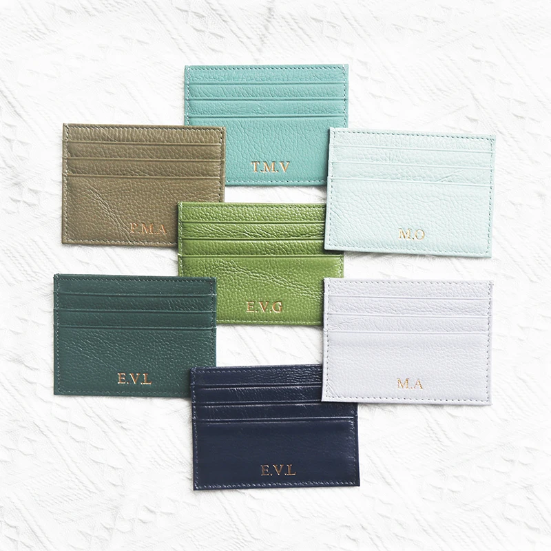 Custom Letters Luxury Card Wallet Gift With Box Engrave Name Genuine Leather Creative Cute Card Holder Woman Man Coin Purse