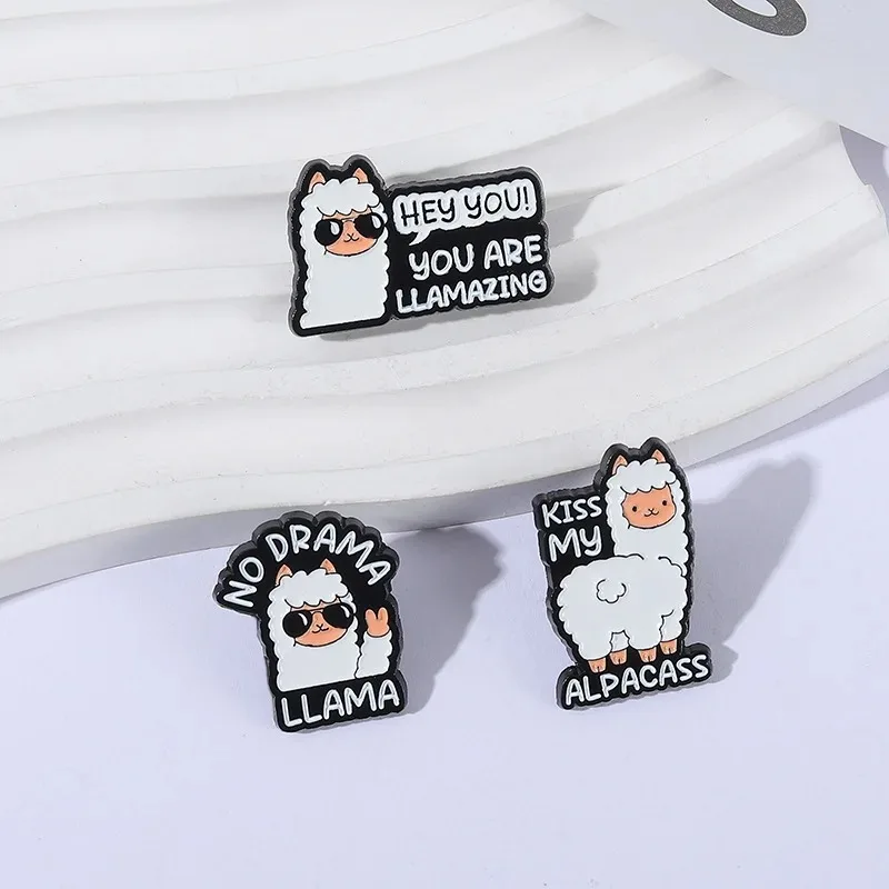 Kiss My Alpacass Funny Alpaca Enamel Pins No Drama Llama Creative Alpaca Metal Brooches Lapel Badge Accessories Jewelry Gift