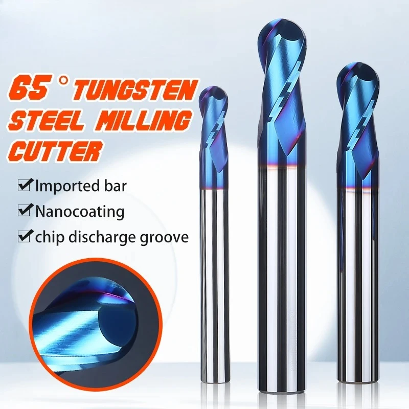 HUHAO 6mm 8mm Shank Ball Nose End Mill HRC65 High Hardness Carbide Cutter CNC Router Bit 2 Flute Milling Cutter R0.5 CNC Tools