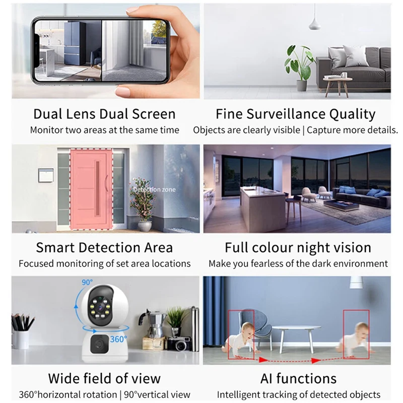 Wifi IP Camera Dual Lens Dual Screen Baby Monitor Home Security Camera PTZ Auto Tracking CCTV