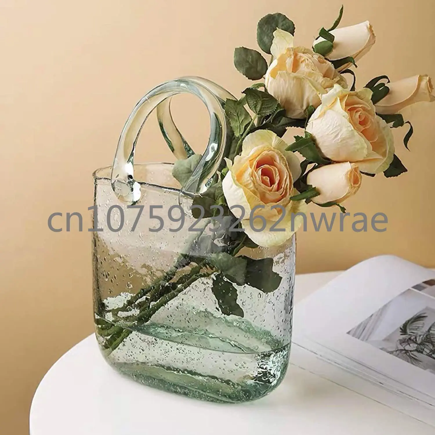 HAETINGCARE Purse Shape Glass Vase Handmade Hand-Blown Recycled Glass Rectangular Vase Home Wedding Indoor Outdoor Decoration