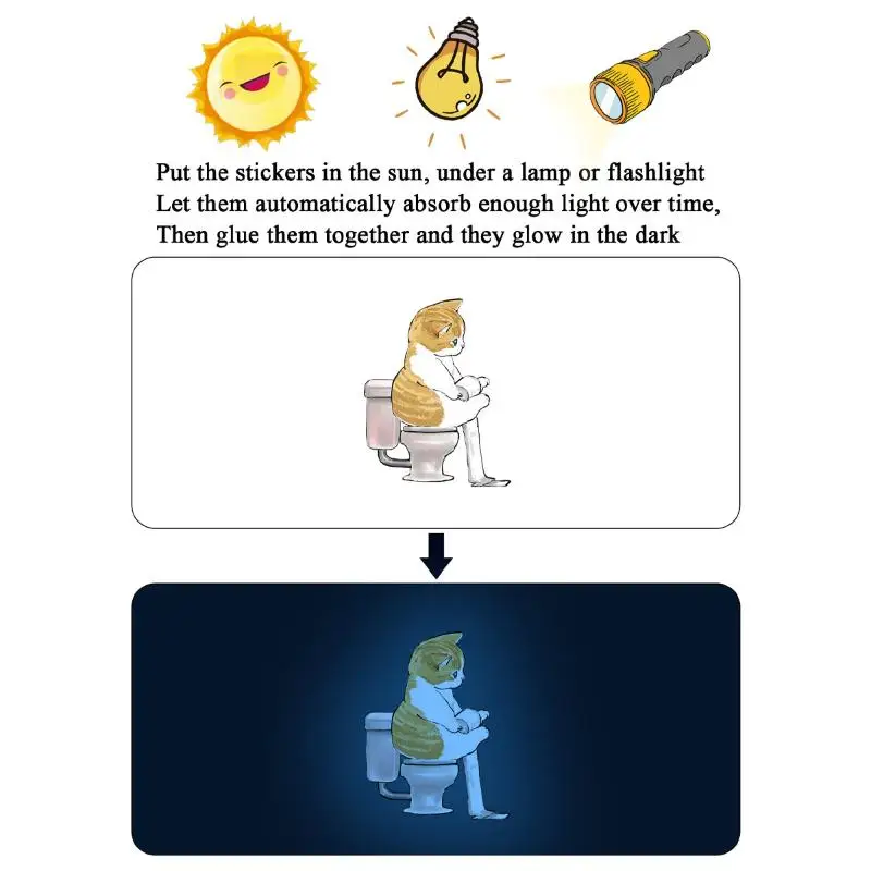 Bathroom Luminous Cat Squatting Toilet English Slogan Toilet Sticker Self-Adhesive Beautify Home Decor
