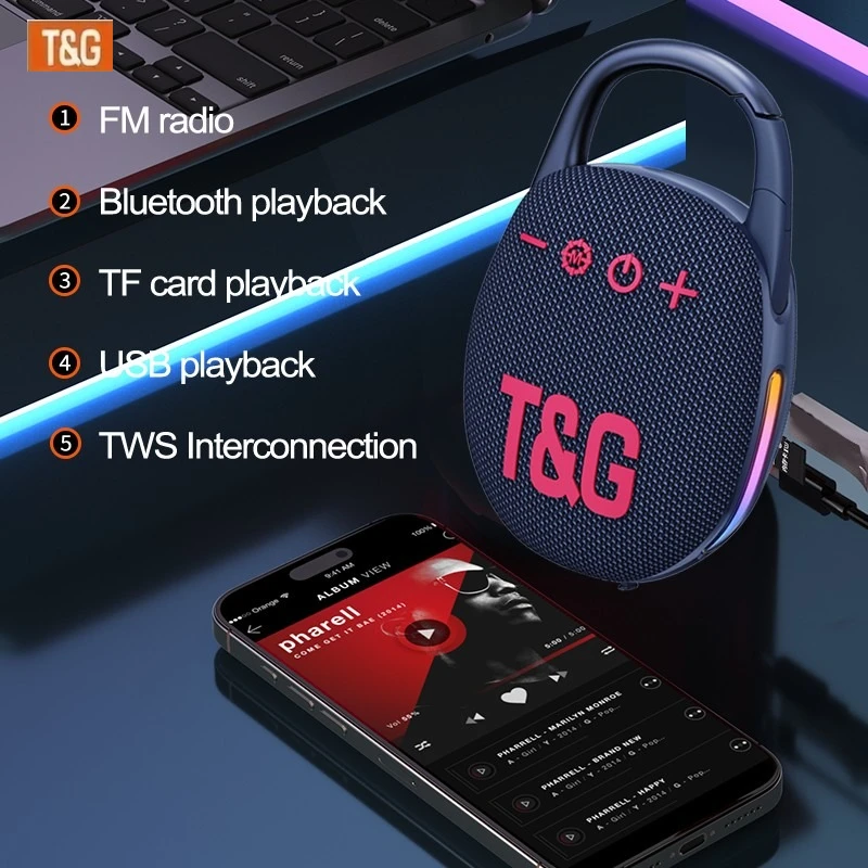 T&G NEW TG447 outdoor sports Bluetooth speaker, card-inserting portable audio Wireless Bluetooth subwoofer CLIP4 sound