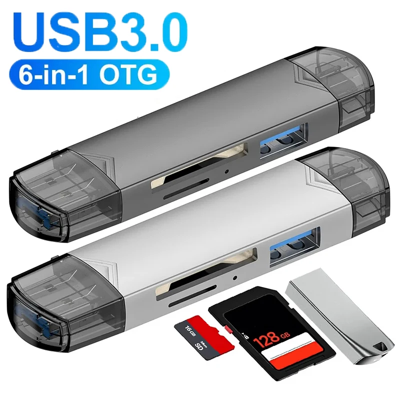 6 In1 متعددة الوظائف USB C SD TF قارئ بطاقات USB 3.0 بطاقة محول 5Gbps عالية السرعة مايكرو الذاكرة للهاتف المحمول المحمول ماك بوك