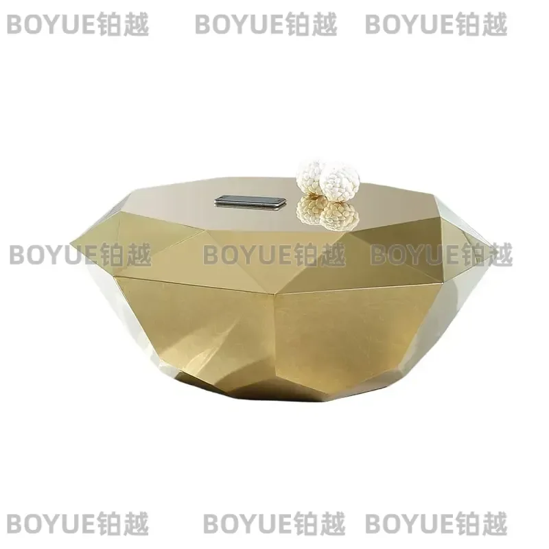 Luxury Stainless Steel Diamond Coffee Table Modern Minimalist Living Room Sofa Side Table Unique Shaped Reception Desk