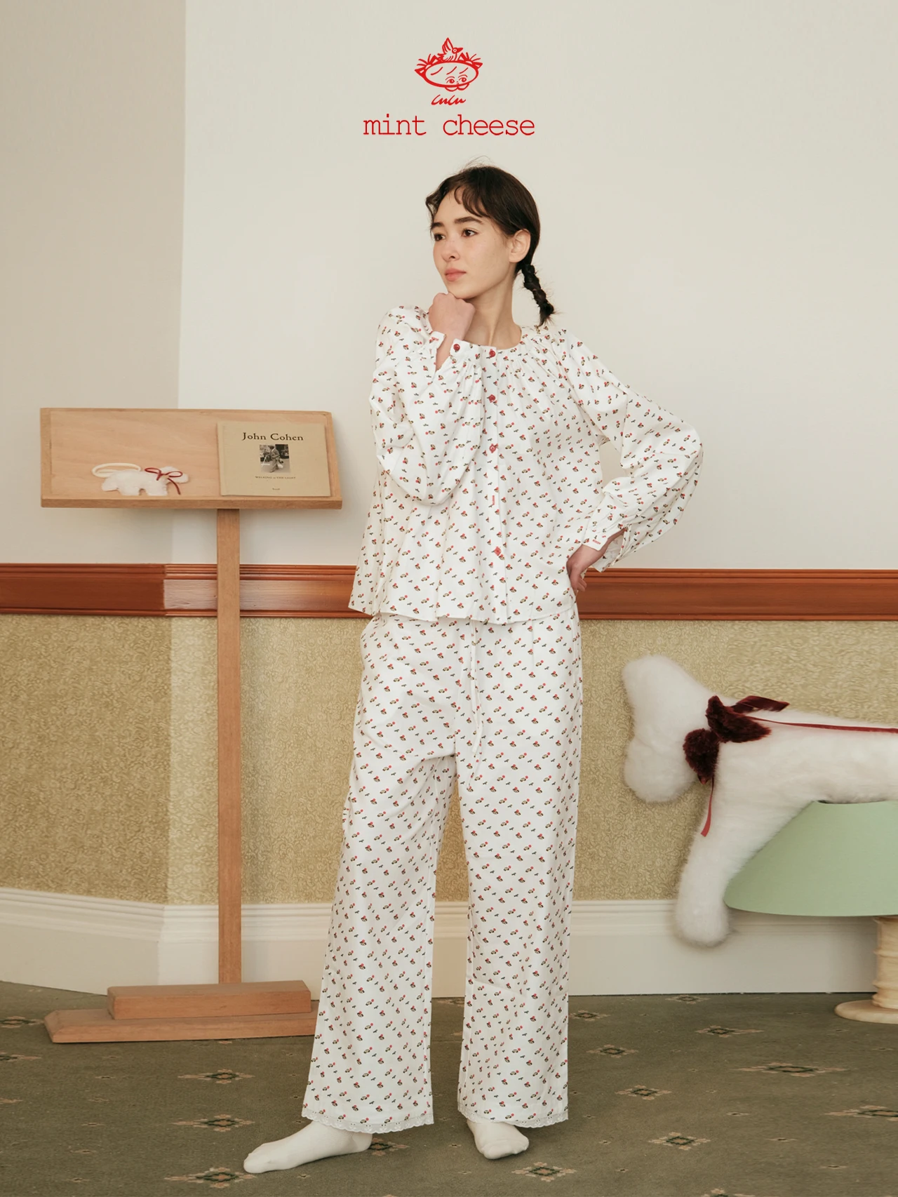 

Милый MintCheese Lululusparrow, комплект одежды в горошек, удобная длинная хлопковая домашняя одежда для женщин