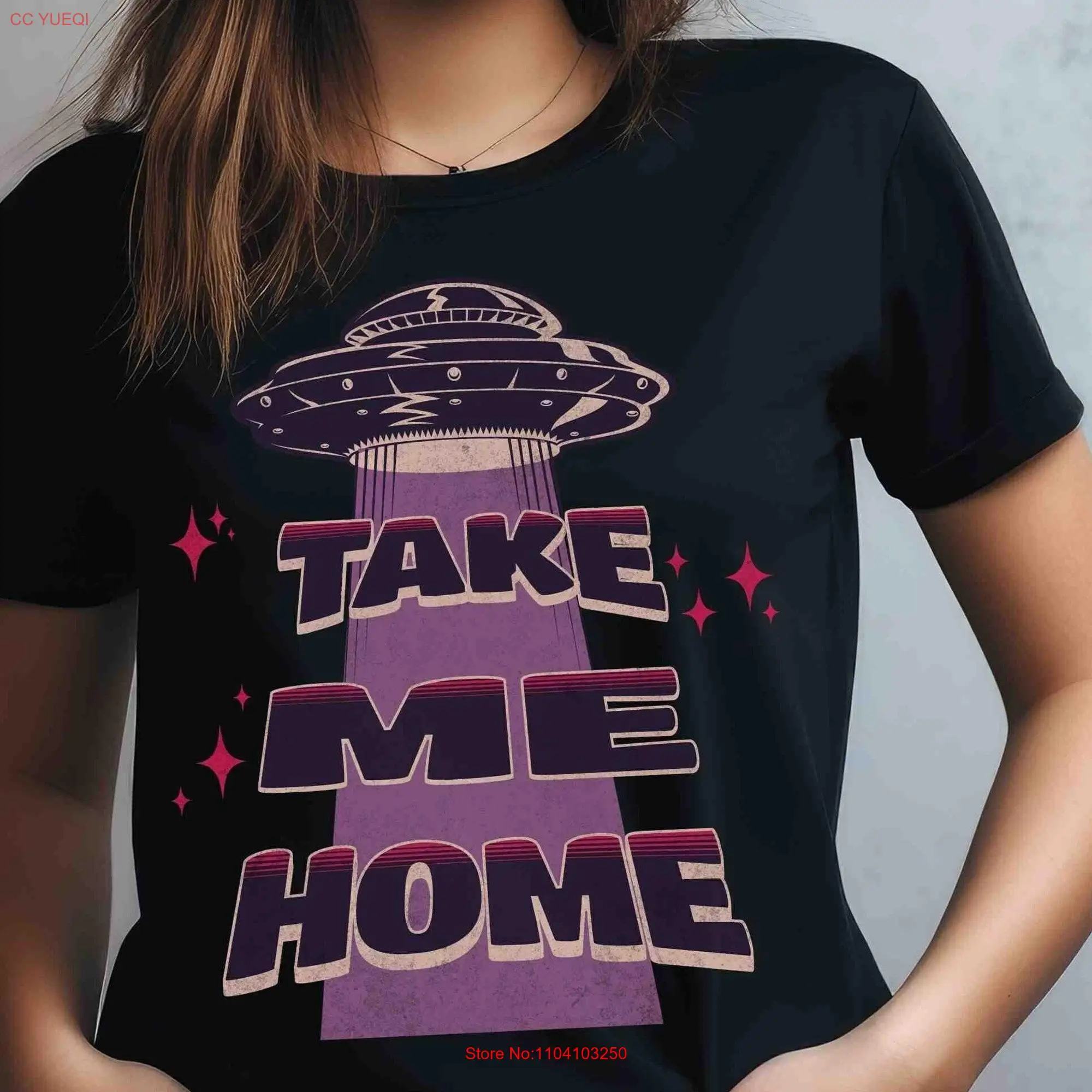 Distressed UFO T Shirt Alien Abduction Take Me Home Outer Space Astronomy Funny Weird Top Area 51 long or short sleeves