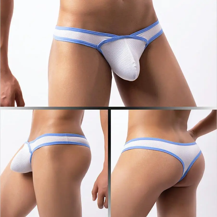 

Sexy Men Underwear Mesh Breathable T Back Thong Low-rise U Convex Pouch G-string Soft Panties Sport Hole Underpants Bikini Trunk