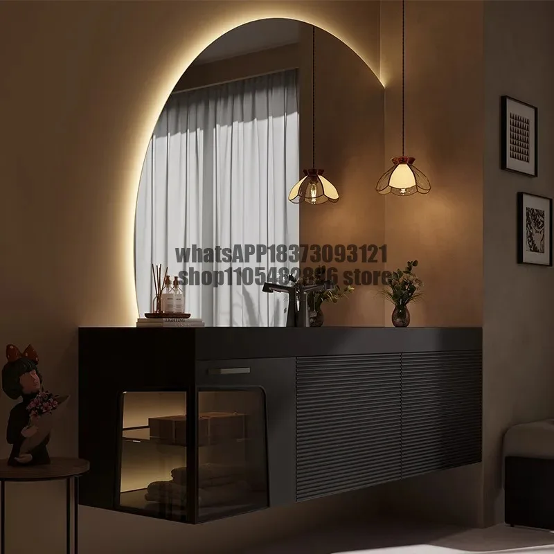Oak Bathroom Vanity And Washbasin Combination Integrated Seamless Slab Stone Sink  New Model for Home Improvement