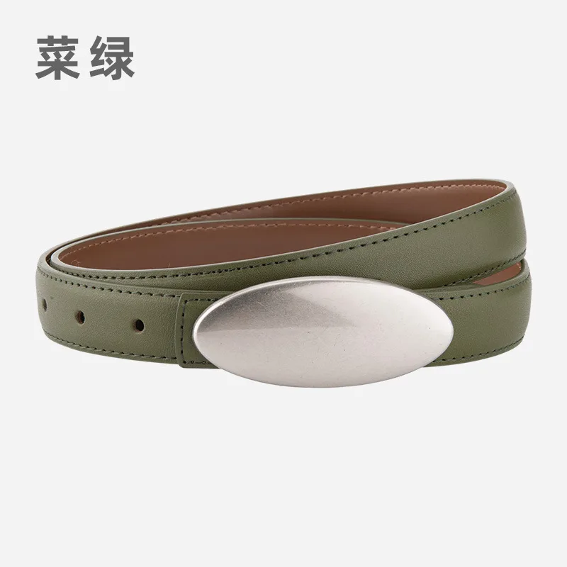 Ikat pinggang wanita modis gesper paduan oval, kulit asli bermutu tinggi dengan ikat pinggang dekoratif jeans