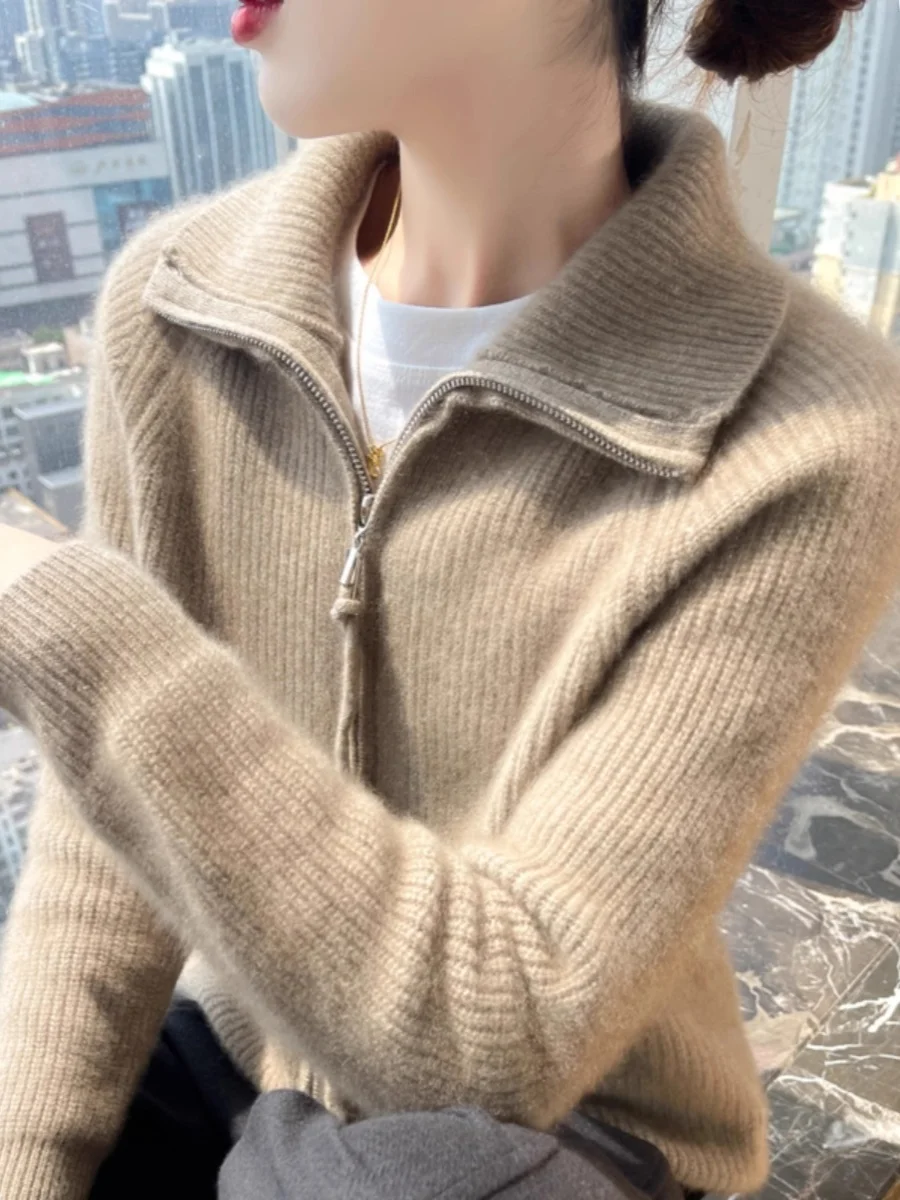 

Осень-зима, женский свободный вязаный свитер, пальто с воротником-стойкой, открытый кардиган, высококачественный модный топ Snowy eep