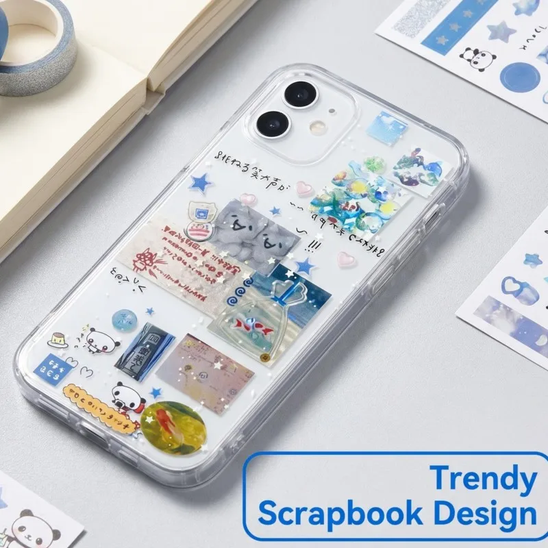 Kawaii Scrapbook Aufkleber Transparente Handyhülle für iPhone 17 16 15 14 13 12 11 Pro Max Weiche Kratzfeste Niedliche Hülle für Mädchen