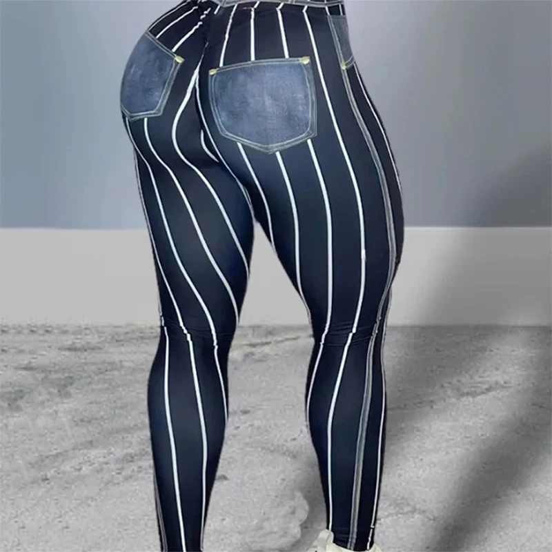 Women High Waist Sports Leggings Fashion Stripe Print Stretch Yoga Pants Sexy Tight Fitness Workout Gym Push Up Causal Pant