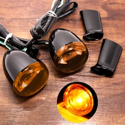 Rear Gloss Black Bullet Oranged Turn Signals&Long Brackets For Harley Dyna Softail Fatboy FXDB Sportster 883 1200